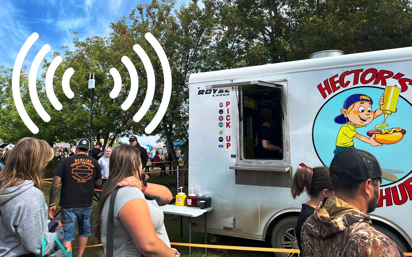 Outdoor wifi providing connectivity for food truck vendors at Everything Country Outdoor Market near Hague SK